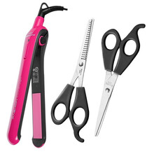 飞科（FLYCO）卷发棒 卷直两用迷你不伤发内扣直发器拉直板夹板防烫发空气刘海大卷蛋卷 红色+剪刀+梳子