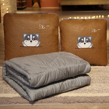 比特熊 夏季透气抱枕被子抱枕毯加厚沙发盖毯暖手汽车办公室学生床头靠垫午睡枕空调被趴睡午休枕坐垫腰枕 哈士奇款 小号抱枕37*37被子95*150