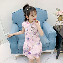 迪士尼官方旗舰女童旗袍连衣裙夏装2021新款洋气夏季儿童汉服唐装小女孩裙子气质 粉红色 150