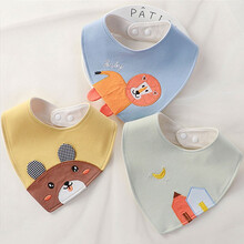 戴米安婴儿口水巾纯棉防水围兜防吐奶宝宝新生儿围嘴男女宝可爱夏季薄款 兰狮子+黄小熊+绿房子 3条 防水款