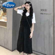迪士尼官·方网同款（京选优品）孕妇装夏装套装2021新款时尚网红高端夏季潮妈孕妇连衣裙夏天裙子 黑色吊带裙+白T【两件套】 M
