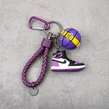 aj鞋模3d钥匙扣创意nba篮球钥匙链迷你篮球鞋背包挂件个性礼物男 紫绳紫鞋+篮球