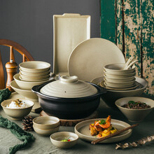 恒鸿景德镇粗陶手工餐具套装锈点灰57头 高温烧制田园风家用餐盘碗碟勺子支持定制 57件锈点灰