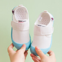 幼儿园室内小白鞋夏季鞋儿童帆布鞋男女宝宝布鞋小童透气夏软底运动鞋 蓝色-签名款 28码