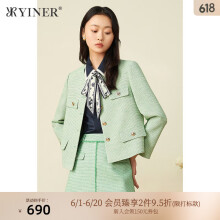音儿（YINER）女装春季时尚小香风编织微弹羊毛短外套 绿色 36
