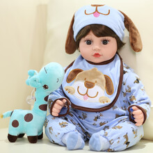 仿真婴儿洋娃娃会说话唱歌的智能软胶陪睡眠公仔玩偶大号感应可爱布娃娃儿童女孩公主玩具礼物 277蓝色京巴 礼盒+小鹿+感应款充电版+换装衣服