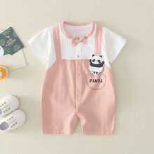 ℂ℘GE LAN TE大牌品质童装0-1岁3网红婴儿夏装衣服5个月男宝宝连体衣9爬服夏季4男婴外出哈 粉红色 80