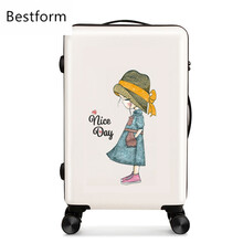 Bestform韩版行李箱女学生小清新卡通拉杆箱可爱密码箱男潮流旅行箱皮箱子 白色【FUN】 26寸(推荐购买)