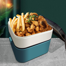 木丁丁 日式双层分隔饭盒 便当盒可微波炉加热大容量餐盒学生上班族减脂健身带饭密封保鲜午餐盒 方形双层便当盒【白蓝色】