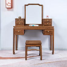 寻古红木家具非洲鸡翅木（学名：非洲崖豆木）梳妆台实木新中式卧室梳妆镜打扮桌 两件套