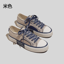 BEIER帆布鞋女小众原创设计感夏季薄款百搭小白鞋子2021新款ins潮 6023米色 37
