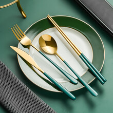 古莜 刀叉西餐餐具牛排刀叉套装不锈钢刀/叉/勺子筷子套装时尚简约韩式风 刀叉勺筷4件套