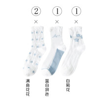 十月结晶 商场同款白色花边袜子女中筒袜夏季薄款凉鞋袜日系可爱纯棉春秋产后月子袜 组5/2满身花花+蓝白拼色 +白菊花 均码