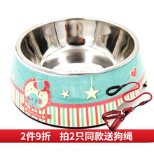 小壹宠物狗盆不锈钢狗碗大狗狗食盆 中大型犬 巴哥斗牛犬 饮水喝水饭盆 食具水具 蓝色小象L