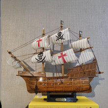 【新品】黑珍珠号加勒比海盗船模型工艺船仿真木船实木质帆船复古摆件礼品 45cmx8cmx36CM白帆