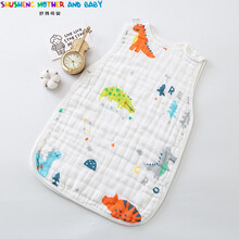 殿若（DIANRUO）婴儿睡袋纯棉纱布无袖背心新生儿童防踢被宝宝夏季薄款空调房爬服 恐龙世界(纱前8层后4层)加厚款 S(3岁内适用，身高70Cm可以完全覆盖脚)