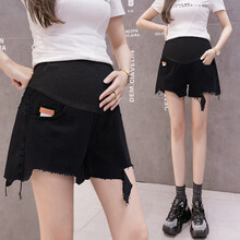 敏潮格伦孕妇裤子夏季薄款外穿时尚潮妈宽松牛仔短裤春夏装 黑色 2XL