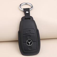21款20款奔驰新E级钥匙套E200L/E300L/C260L/A200L扣S级GLC260L壳包 A款三键【经典黑+圆环扣】