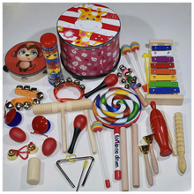 曲漾 儿童鼓 幼儿园儿童打鼓手敲鼓拍鼓手鼓 婴儿器玩具小鼓 红色小鹿敲鼓23件套