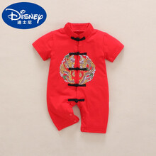 Disney/迪士尼线下商场同款新生婴儿满月百天连体衣服男女宝宝周岁礼服夏装生日百岁宴爬服 龙图腾短袖薄款 (适合20℃以上) 66码(身高59-66cm，重10-14斤)