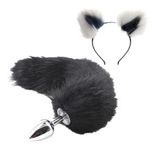 云曼 狐狸尾巴金属肛塞SM后庭猫狗毛绒耳朵尾巴外出肛栓女用另类玩具sm情趣激情用品器具大小号 黑色肛塞+狐狸耳朵+礼 小号塞