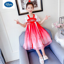 ℘ 迪士尼同款旗舰官方店毕买童装3儿童装4女童连衣裙5夏装6汉服7古装夏天小孩公主裙子洋气8岁女孩 红色 110cm(110码(建议身高95-105cm))