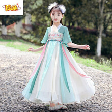 擒旗轻奢品牌高端品质童装连衣裙汉服女童中国风古装超仙儿童襦裙夏季轻纱飘逸长裙小女孩唐装G10 绿色 110