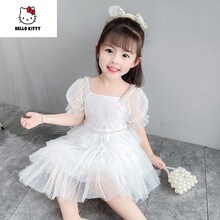 Hello Kitty 凯蒂猫女童连衣裙夏季花童白纱裙儿童礼服公主裙蓬蓬纱蛋糕裙生日礼裙小女孩网纱裙 白色 100
