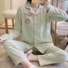 猫人月子服秋冬季10月份纯棉产后哺乳11孕妇睡衣秋季家居服套装 浅豆绿 L