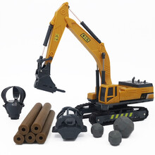 创育儿童钻地玩具破碎机玩具车钻地机抓木机碎石车修路车男孩工程车模型 一车三头+木材石头