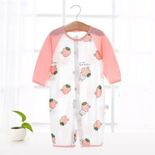 婴儿连体衣春夏季薄款新生儿长袖哈衣宝宝空调服家居睡衣爬服 草莓碎花 闭档 73码 建议6-9个月