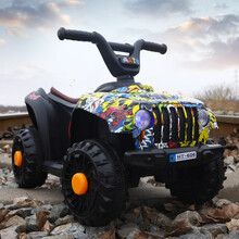 小乐狗儿童电动车四轮沙滩越野车男女孩宝宝玩具车可坐人汽车带遥控童车可充电 街舞涂鸦+超耐电+早教USB音乐彩灯+遥控+皮座