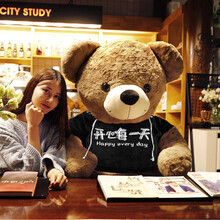 纺宠园 泰迪熊公仔熊猫毛绒玩具可爱大熊特大号布娃娃女孩超大抱抱熊玩偶 灰色卡其【开心每一天】 直角量1.2米全长量1米(玫瑰花)