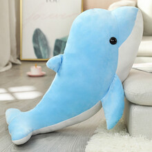 海豚抱枕公仔可爱睡觉布娃娃毛绒玩具女生床上超软靠枕礼物玩偶床上睡觉超软夹腿儿童生日礼物七夕情人节礼物 蓝色 约40厘米