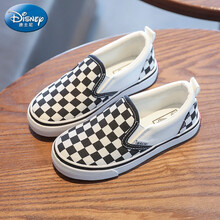 迪士尼 DISNEY 童鞋一脚蹬儿童帆布鞋夏季男童鞋子格子潮童板鞋小童女童宝宝布鞋小孩子穿的 黑白格 22内长15.5cm/适脚长15