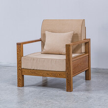 寻古红木家具非洲鸡翅木（学名：非洲崖豆木）沙发实木新中式原木全实木布艺结合沙发椅组合Q 单人座：长81*宽81*坐高42(总高92)cm