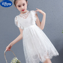 迪士尼3-7-12岁女孩夏季穿的新款白沙洋气连衣裙女童连衣裙年季小仙女新款白色蕾丝裙子儿童洋气公主网 白色 160 推荐(75-88)斤