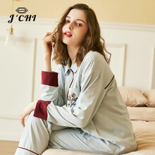 JCHI品牌月子服纯棉吸汗薄款孕妇睡衣产后喂奶家居服套装 玫瑰花-蓝色 S