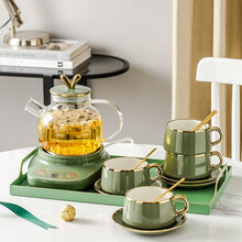 航方养生壶多功能煮茶器家用办公室花茶壶玻璃煮茶壶迷你电水壶 森谜绿1.1玻璃壶D+4杯4碟4勺+长托盘+底座A