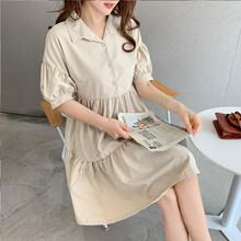 小兀 孕妇装夏装孕妇裙夏季夏天外穿孕妇连衣裙宽松大码孕妇裙子孕妈装 杏色 M