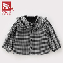 小鲨诺拉女童格子开衫外套2021新款中大童宝宝娃娃领上衣春秋儿童洋气潮 特殊色 90cm