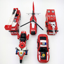 合金版合体消防变形玩具组合金刚警车直升机云梯男孩礼物模型 5款合体，烈欲火海(红色)