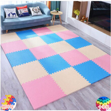 初尧  宝宝爬行垫儿童泡沫地垫拼图拼接地板垫子泡沫垫60*60婴儿童拼图 米色+粉色+蓝色+边条 60*60*2.5厘米【3片装】