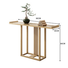 新中式实木玄关桌禅意条案桌迎客松房间墙壁装饰台玄关柜酒店墙饰 原木色80长 组装  框架结构