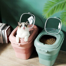 【送粮勺+干燥剂】迪普尔 宠物狗狗粮桶猫粮桶猫粮狗粮收纳储存储粮桶密封桶盒子罐子防潮用品 温馨粉 可折叠（可装8-35斤粮）贈粮勺+干燥剂 *