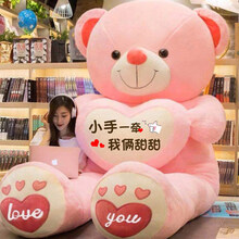 抱抱大熊娃娃毛绒玩具熊公仔睡觉抱枕熊猫可爱布娃娃抱抱熊送女孩礼物大号玩偶生日礼物 女生七夕情人节礼物 粉爱心(我俩甜甜) 【促销价】全长量80厘米【贺卡】