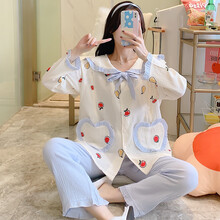 十月结晶 商场同款月子服春秋夏季薄款产后纯棉纱布7月份6和服孕妇睡衣产妇哺乳吸汗 3095蓝色(开衫款) M【建议90-110斤】