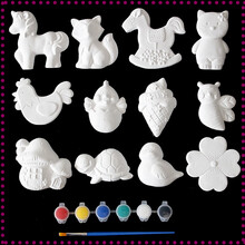 新款儿童涂色玩具石膏娃娃彩绘白胚绘画幼儿园亲子手工涂鸦动物白模画 木马 狐狸款 12个+笔和颜料