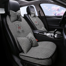 2020新款小蛮腰格子亚麻汽车坐垫女神款探歌朗逸卡罗拉四季通用座垫座套全包 黑色【豪华版】 奥迪A6L奥迪A3/A4L奥迪Q3/Q5