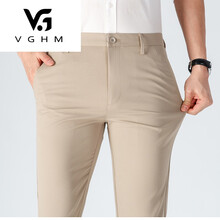 VGHM品牌高端品质中青年休闲裤男士年轻薄纯色休闲裤男士修身商务男装小脚长裤G23 卡其色 29(2尺2)